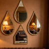 Teardrop Metal Hanging Mirrors — Vintage Rusty Gold 4-Piece Set