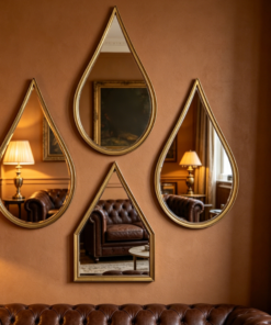 Teardrop Metal Hanging Mirrors — Vintage Rusty Gold 4-Piece Set