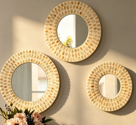 Natural Mother-of-Pearl Mirrors — 3-Piece Bohemian Set