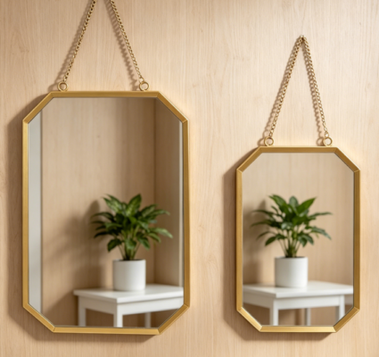 Hexagonal Metal Mirrors — 2-Piece Gold Set