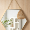 Geometric Hexagonal Gold Mirror — With Hanging Chain