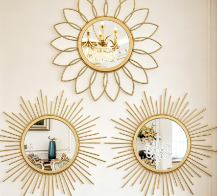Sunburst Metal Mirrors — 3-Piece Gold Set