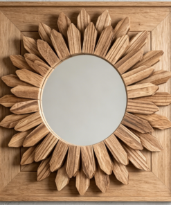 Sunburst Solid Wood Mirror — Rustic Carbonized Black Finish
