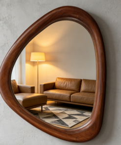 Irregular Solid Wood Hanging Mirror — Black Walnut Finish