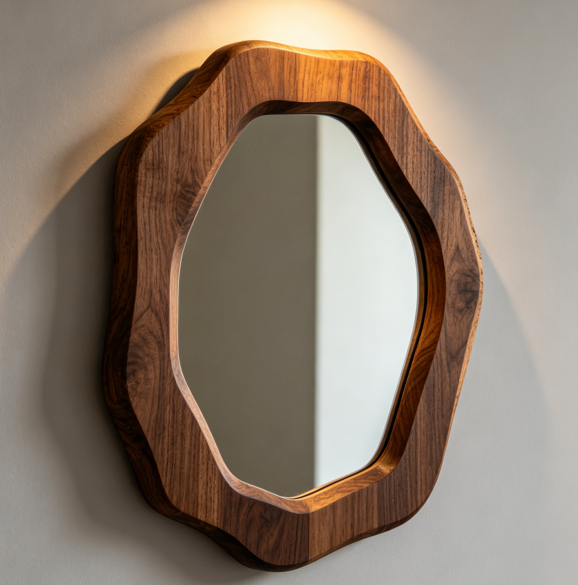 Irregular Solid Wood Hanging Mirror — Black Walnut Finish