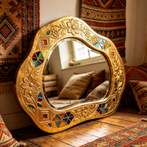 Large Asymmetrical Gold Mirror — Bohemian Style