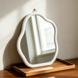 Aesthetic Irregular Mirror — White Finish (Wall or Tabletop Display)